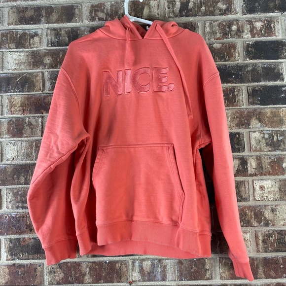 Nice Kicks Salmon Melon Nice. Text Bubble Embroidery Pull Over Hoodie Sweater L - Picture 1 of 8